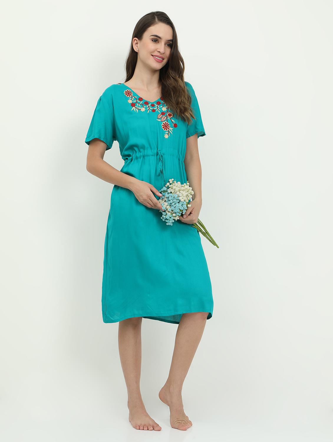 drawstring waist embroidered detail sleepshirt - 18345153 - Standard Image - 3