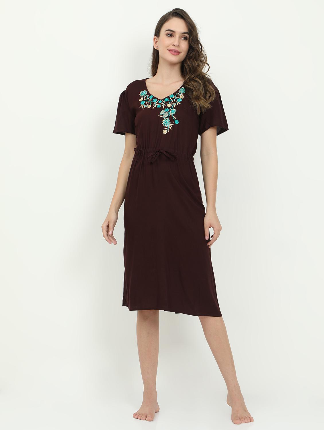drawstring waist embroidered detail sleepshirt - 18345156 - Zoom Image - 0