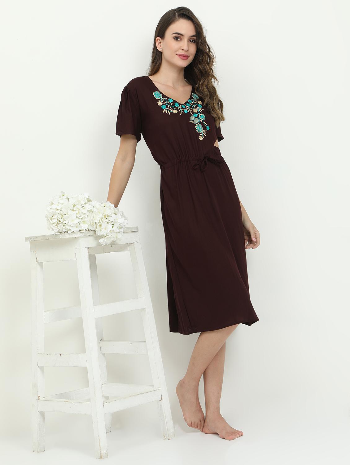 drawstring waist embroidered detail sleepshirt - 18345156 - Standard Image - 3