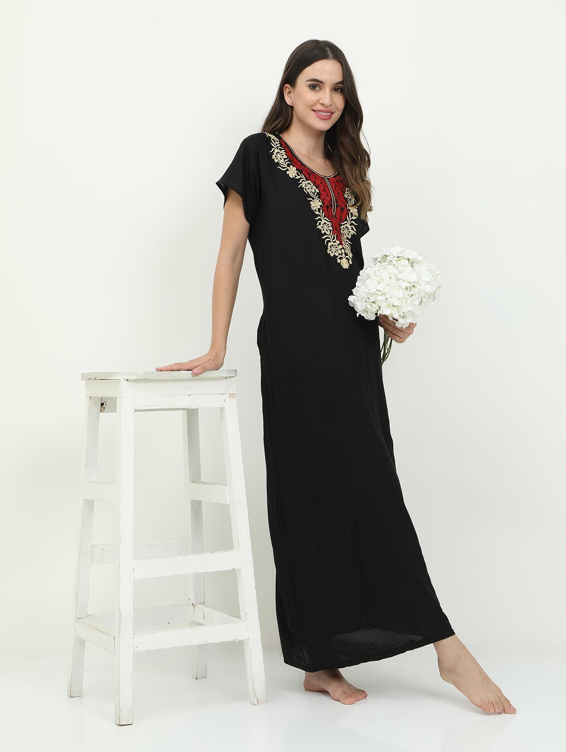 round neck embroidered detail nighty - 18345160 - Standard Image - 3