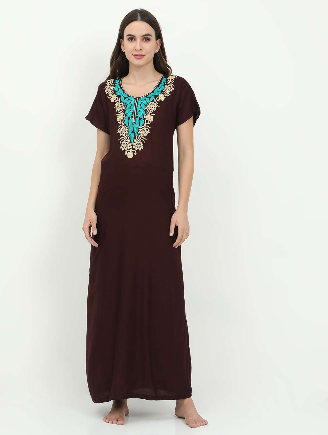 round neck embroidered detail nighty - 18345161 - Zoom Image - 0