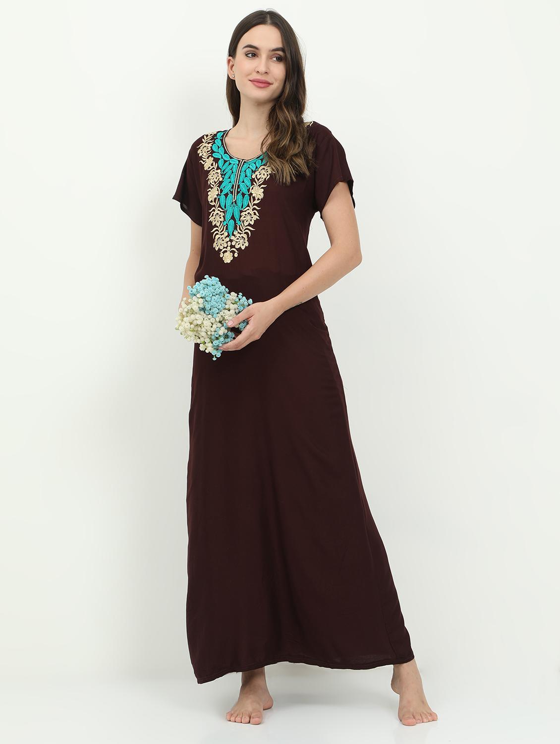 round neck embroidered detail nighty - 18345161 - Standard Image - 3
