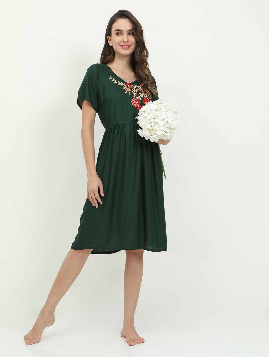 v-neck embroidered detail sleepshirt - 18345166 - Standard Image - 3