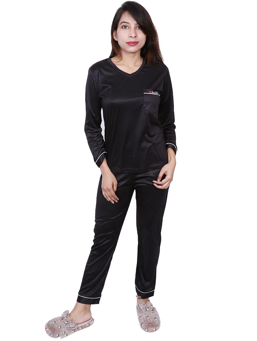 black solid nightwear pajama set - 18345285 - Zoom Image - 0