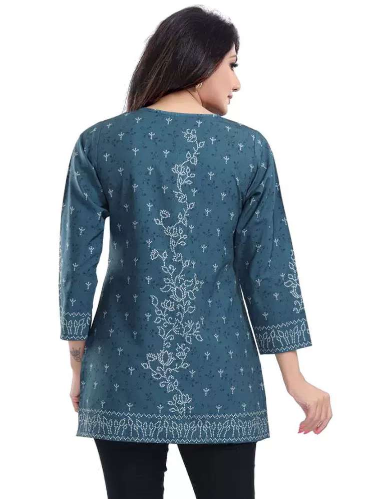 ladies cotton printed short kurti blue - 18345552 - Standard Image - 3