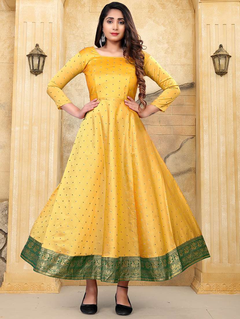 Buy online Yellow Silk Blend Fit Flare Gown from ethnic wear for