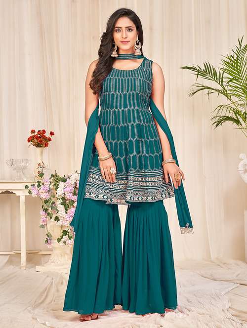 embroidered unstitched sharara suit set - 18345927 -  Standard Image - 0