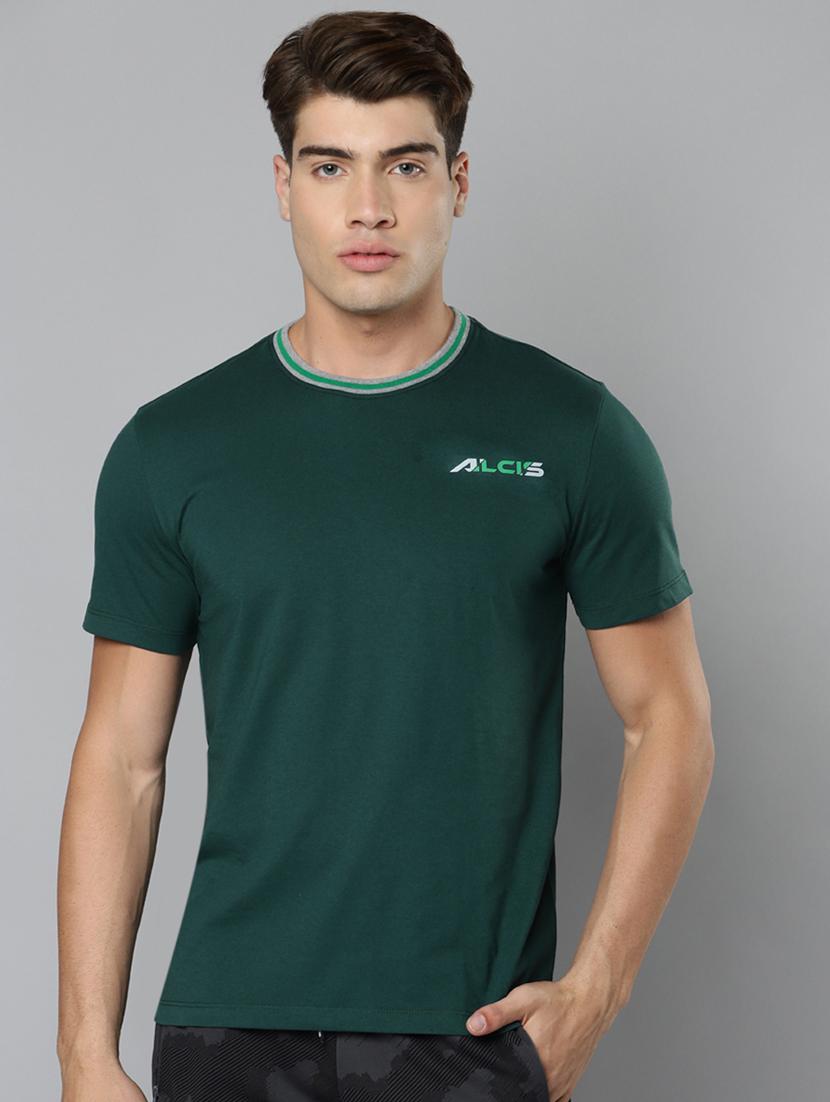 bottle-green front-printed t-shirt
