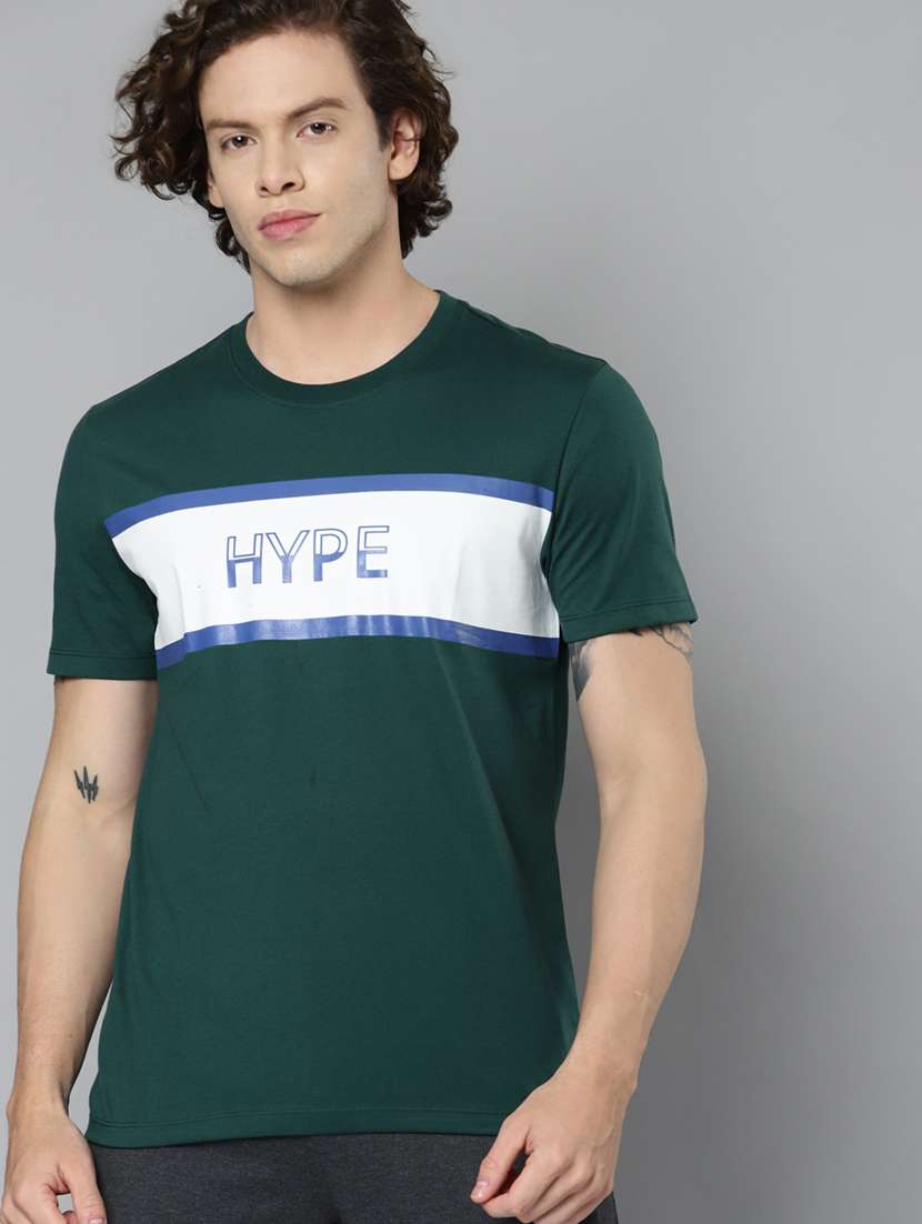 bottle-green chest-printed t-shirt