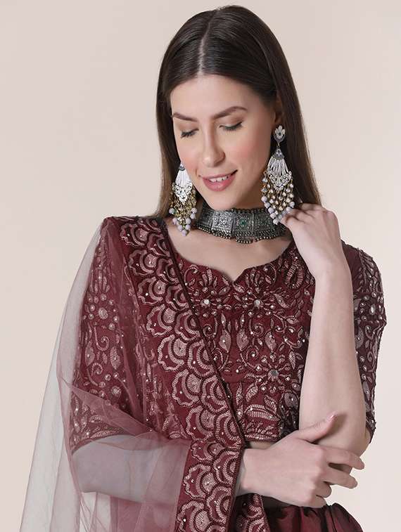 maroon art silk flared lehenga - 18346603 - Standard Image - 3