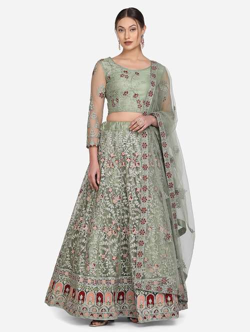 pista green flared lehenga