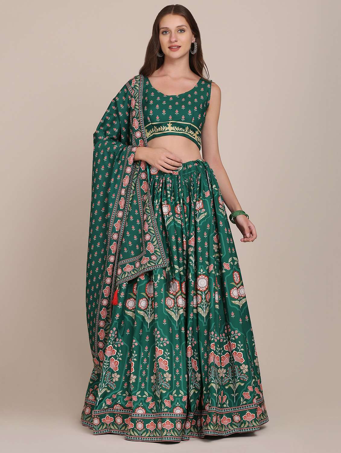 green floral flared lehenga - 18346651 -  Zoom Image - 0
