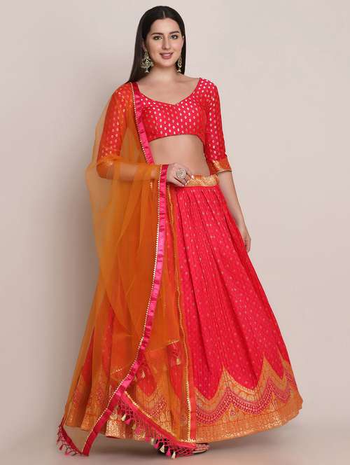 pink silk flared lehenga - 18346663 - Standard Image - 0