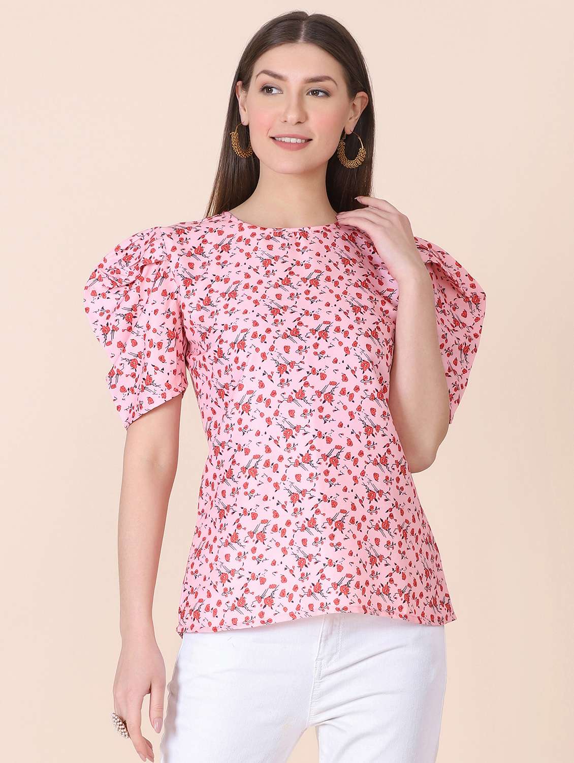 round neck floral print top