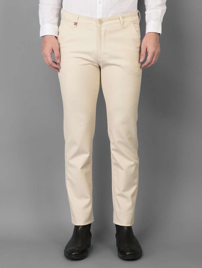 cream solid chinos casual trouser - 18347249 - Zoom Image - 0