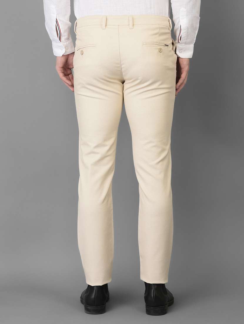 cream solid chinos casual trouser - 18347249 - Standard Image - 3