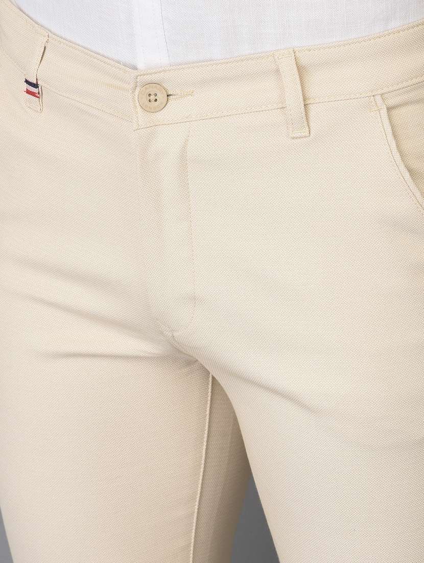 cream solid chinos casual trouser - 18347249 - Standard Image - 5