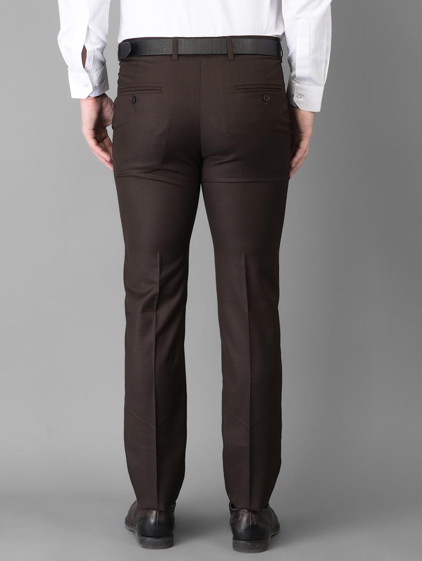 brown solid flat front trousers formal trouser - 18347254 - Standard Image - 3