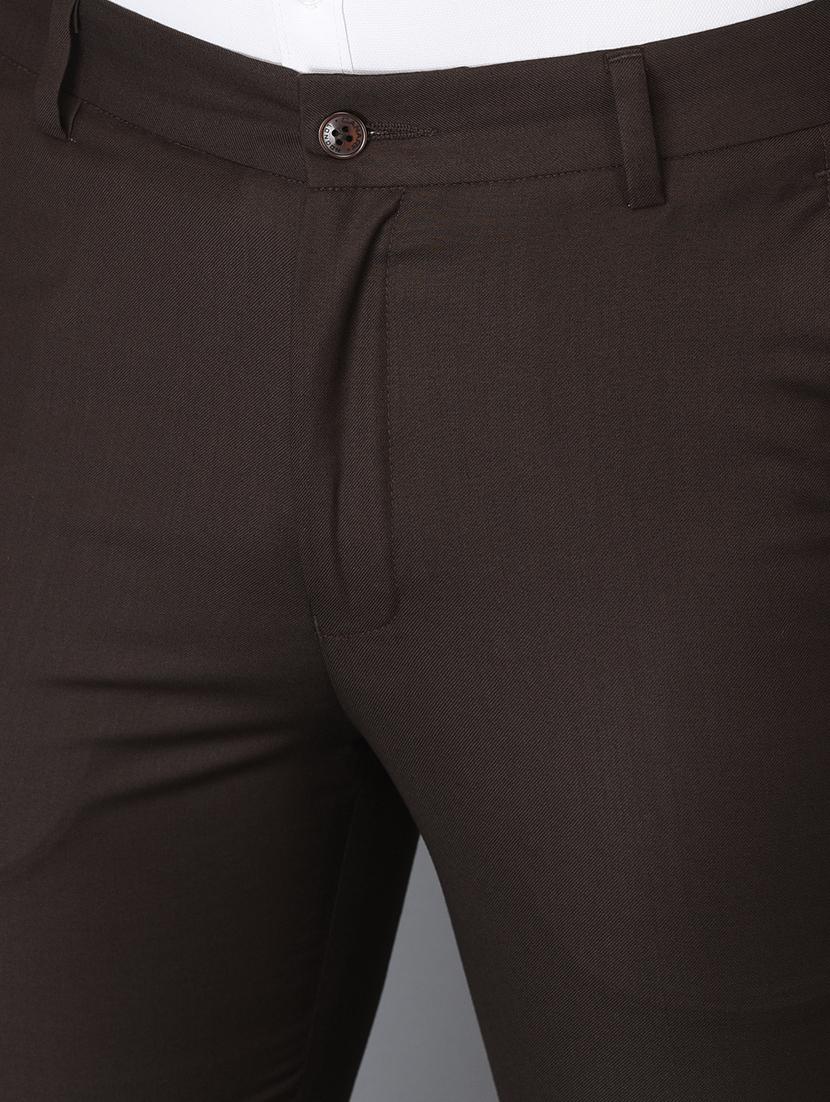 brown solid flat front trousers formal trouser - 18347254 - Standard Image - 5