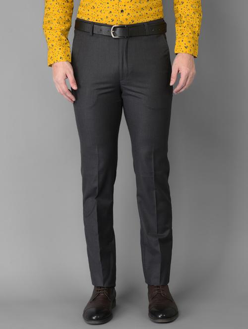 charcoal-grey solid flat front trousers formal trouser - 18347255 - Standard Image - 0