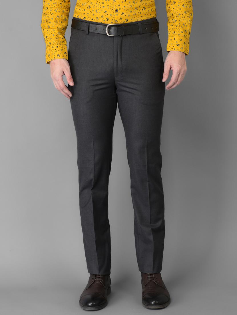 charcoal-grey solid flat front trousers formal trouser - 18347255 - Zoom Image - 0