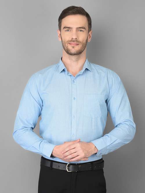 light blue solid formal shirt - 18347275 -  Standard Image - 0