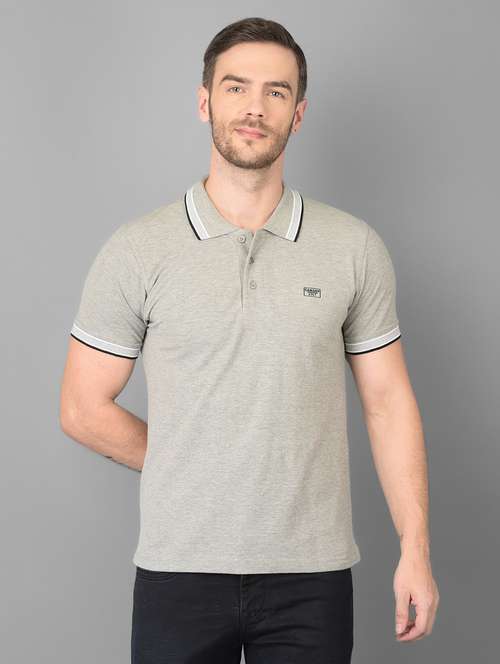 grey solid polo t-shirt - 18347281 - Standard Image - 0