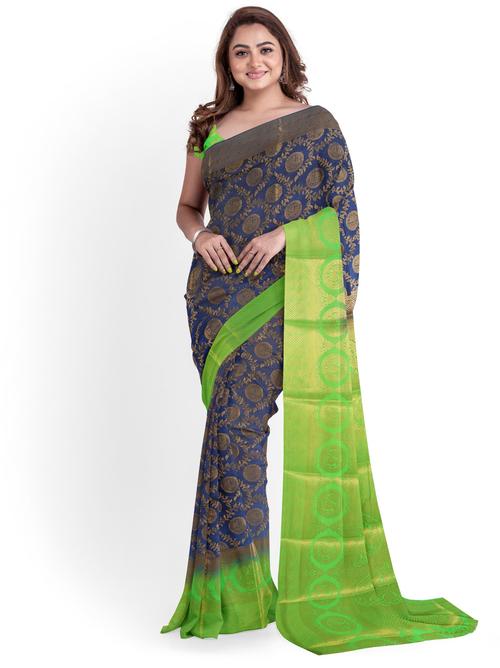 women's self design navy blue colored saree - 18347354 -  Standard Image - 0