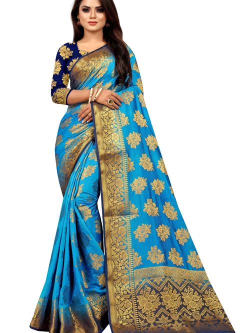 women's self design turquoise colored saree - 18347361 - Standard Image - 0