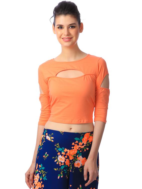 cold shoulder solid crop top - 18347364 - Zoom Image - 0