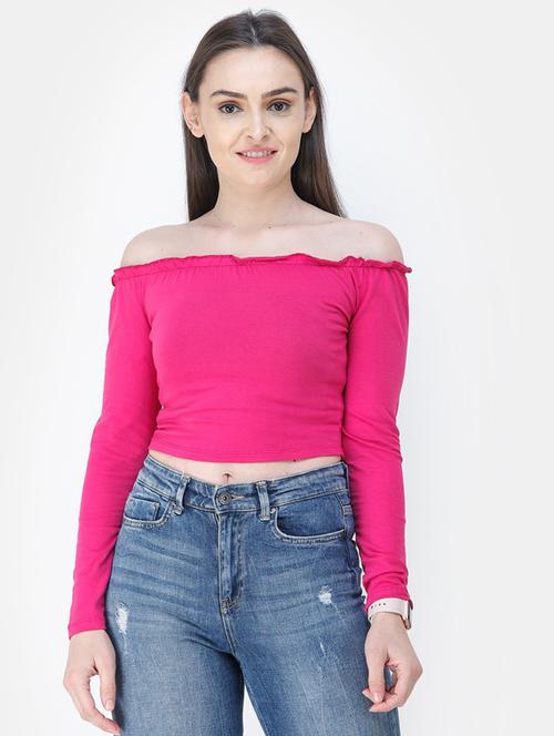 off-shoulder solid regular top - 18347365 - Standard Image - 0