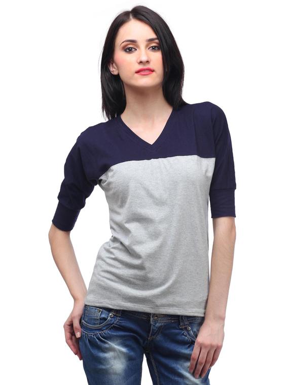 three quarter sleeved color-blocked regular top - 18347397 -  Zoom Image - 0