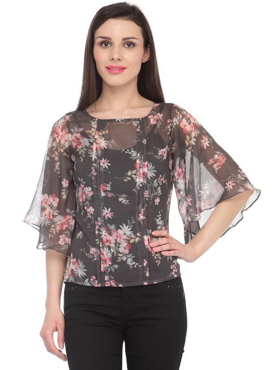 three quarter sleeved printed regular top - 18347424 - Zoom Image - 0