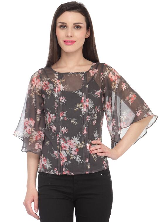 three quarter sleeved printed regular top - 18347425 - Zoom Image - 0