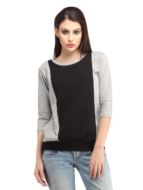 three fourth sleeved color-blocked  regular top - 18347465 -  Standard Image - 0