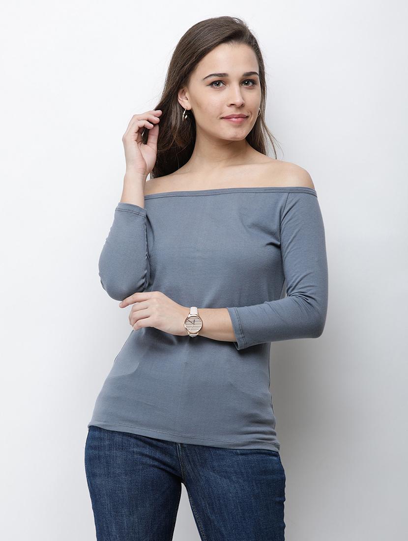 off shoulder solid top - 18347550 - Zoom Image - 0