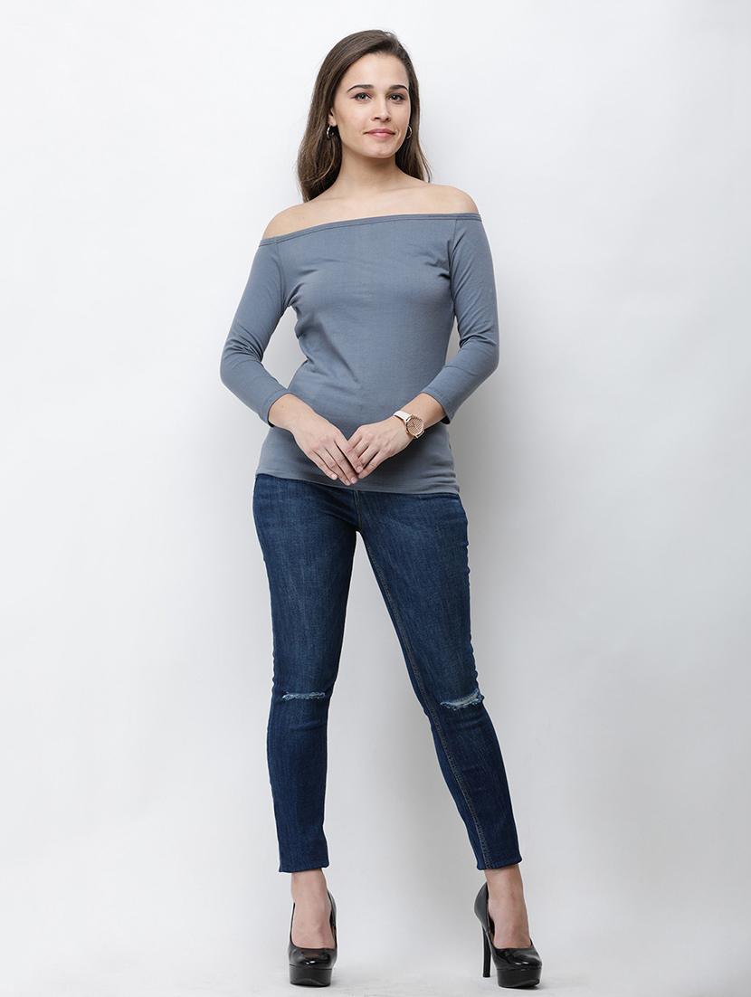 off shoulder solid top - 18347550 - Standard Image - 3