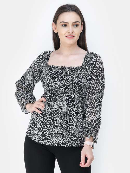 square neck animal print top - 18347606 - Standard Image - 0