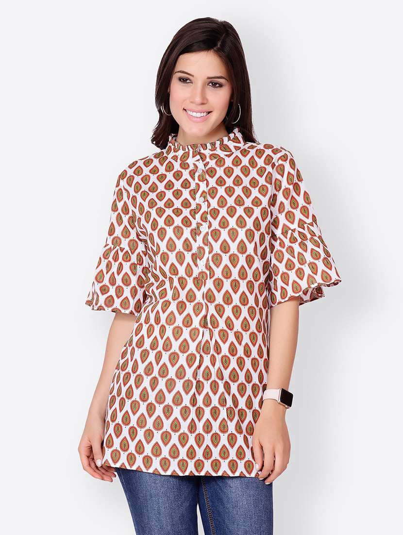 bell sleeved printed tunic - 18347621 - Zoom Image - 0