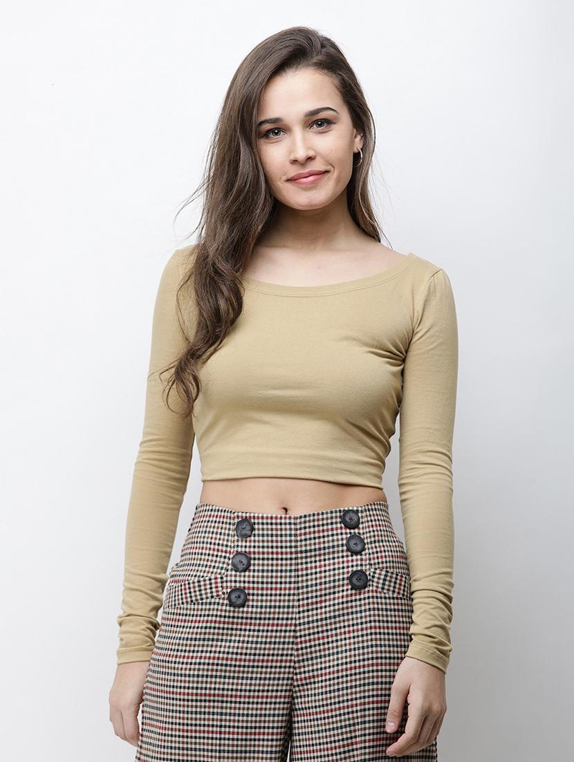 long sleeved solid crop top - 18347666 - Zoom Image - 0