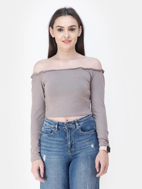off shoulder solid top - 18347693 - Standard Image - 0