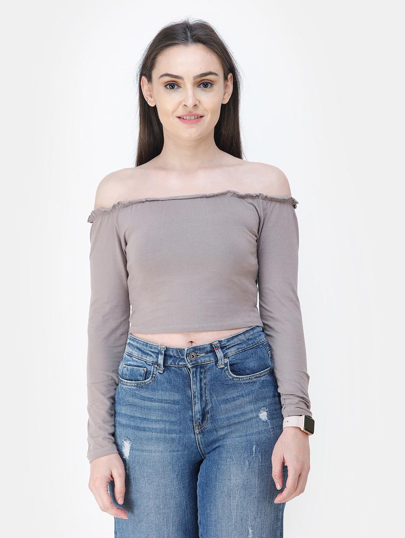 off shoulder solid top - 18347693 - Zoom Image - 0
