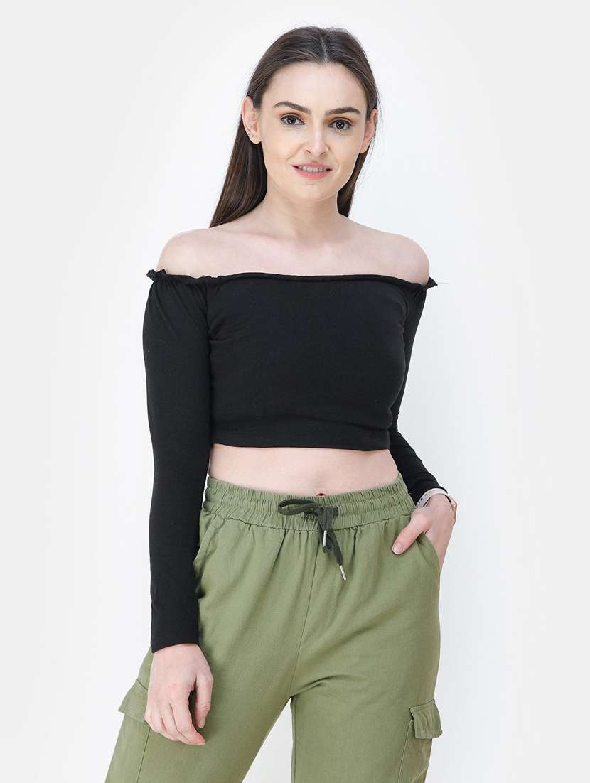 off shoulder solid top - 18347694 - Zoom Image - 0