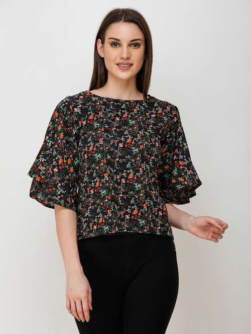 round neck floral print top - 18347722 - Standard Image - 0
