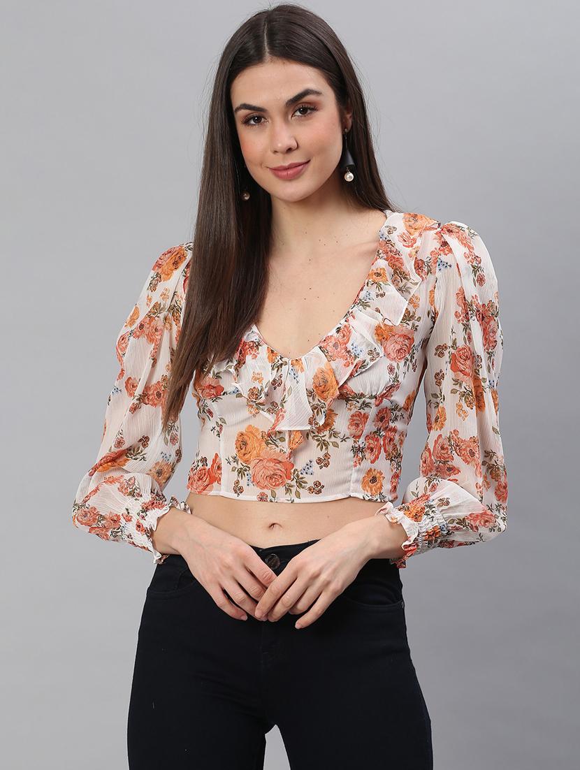 v-neck floral crop top - 18347728 - Zoom Image - 0