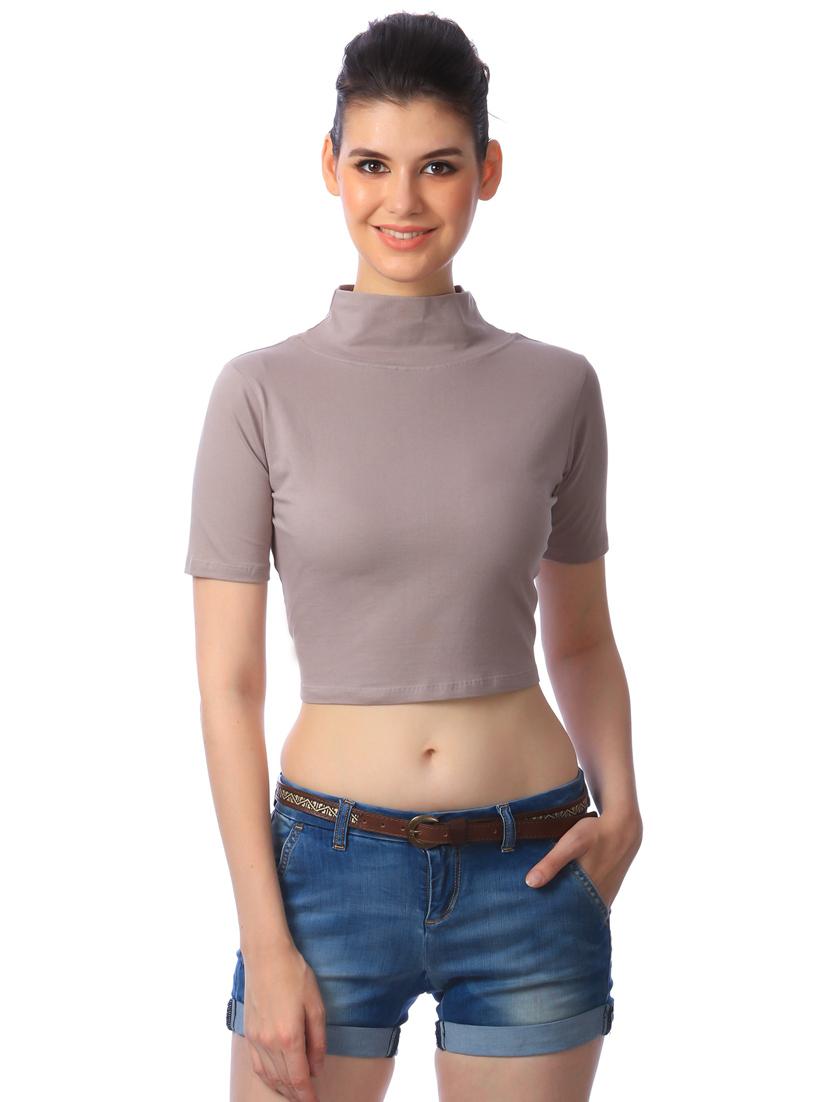 mock neck solid crop  top - 18347751 -  Zoom Image - 0