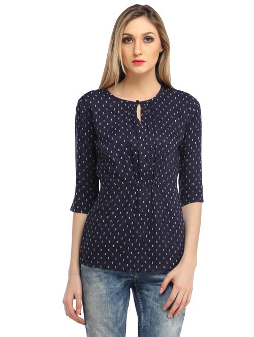 key hole neck printed top - 18347770 -  Standard Image - 0