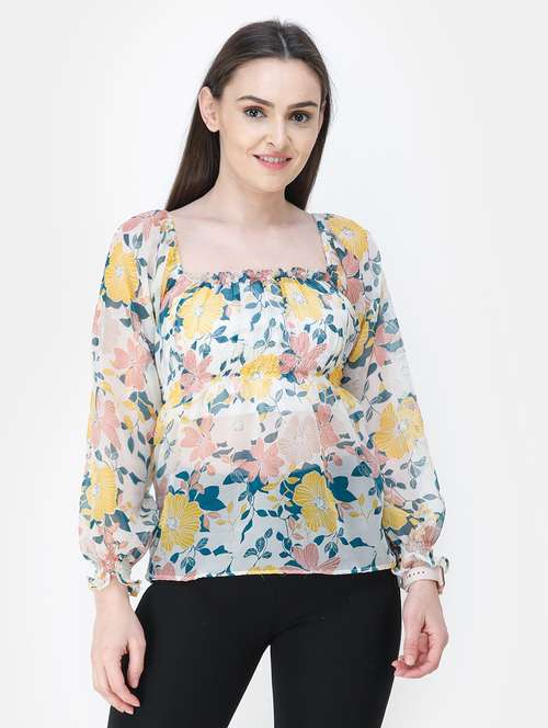 square neck floral print top - 18347803 -  Standard Image - 0