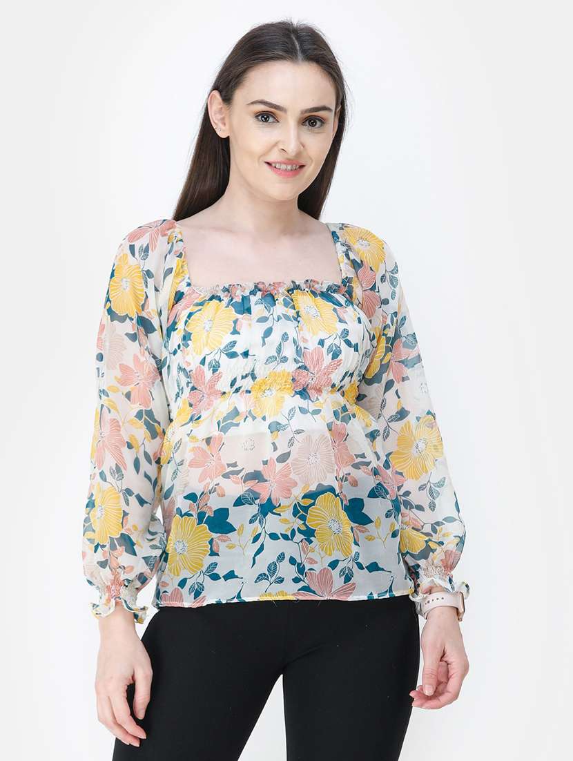 square neck floral print top