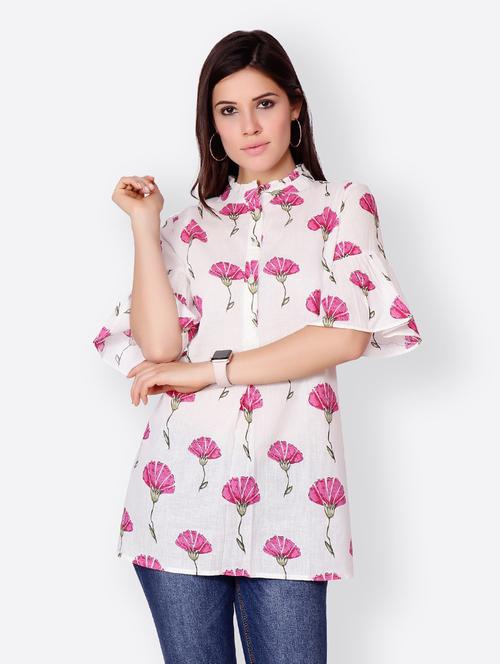 bell sleeved printed regular top - 18347806 - Standard Image - 0